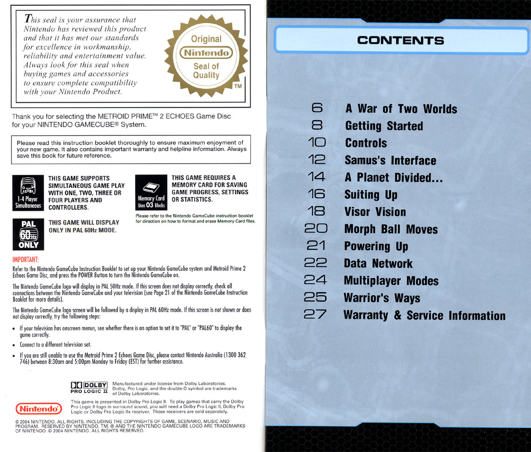 Metroid Prime 2: Echoes instruction manual